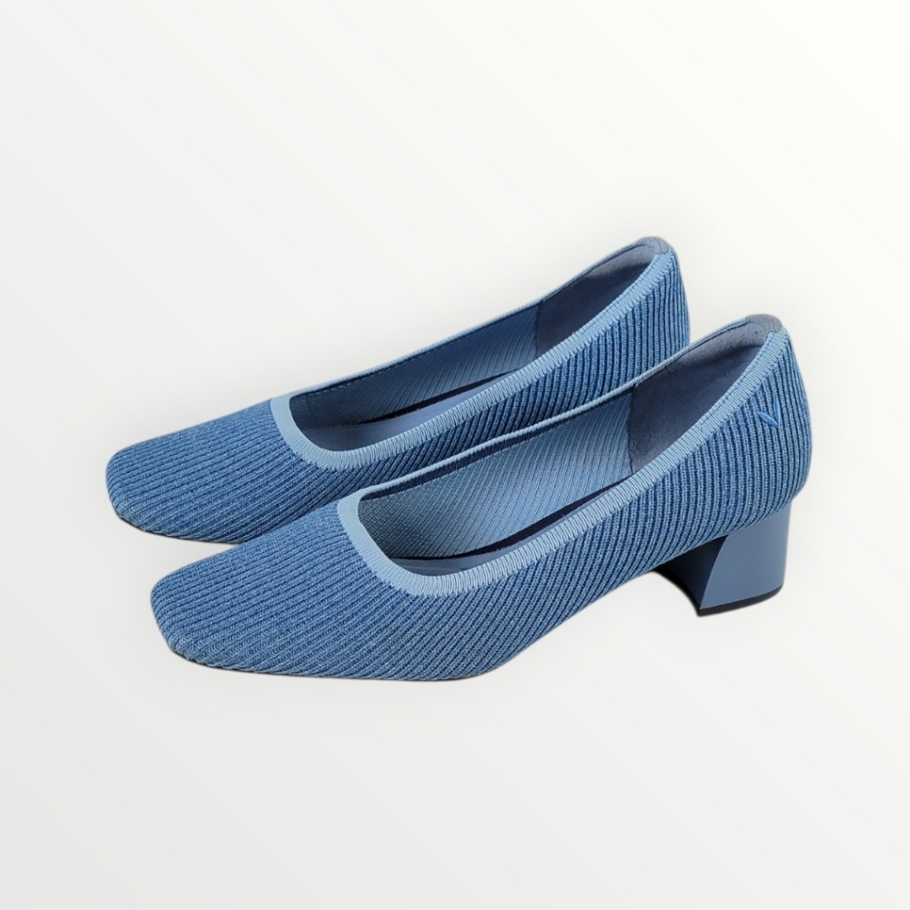 Vivaia Melody Square-Toe Chunky Heels, Denim Blue, Old Money, Women's Size 8.5
